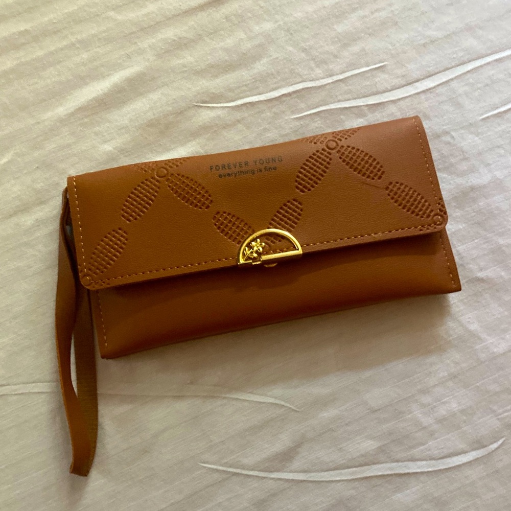 Forever Young Light Brown Wristlet Clutch with Gold Hardware